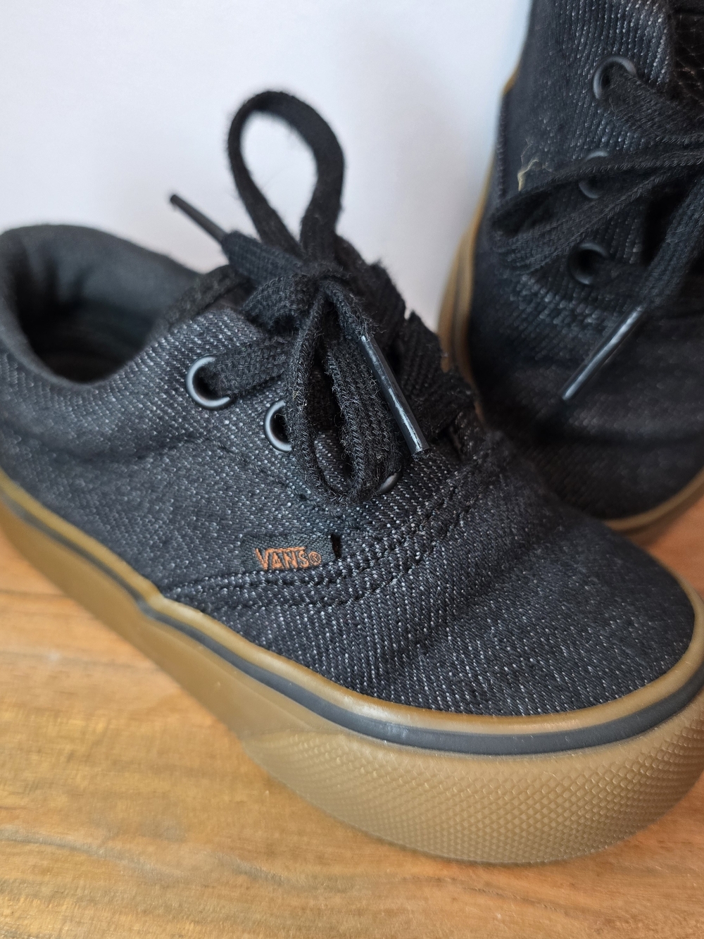 Vans Kids Black Canvas Sneakers with Gum Outsole Toddler Size.